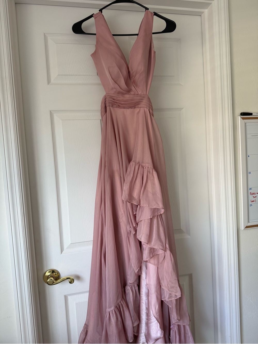 Elegant Pink V-Neck Ruffle Maxi Dress